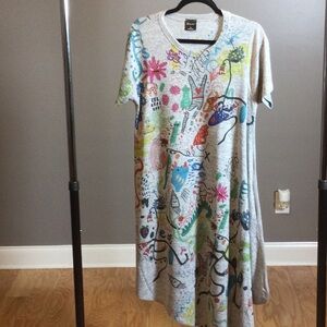 M I-Noah Colorful Wearable Artisan Graphic Asymmetrical T-Shirt Dress
